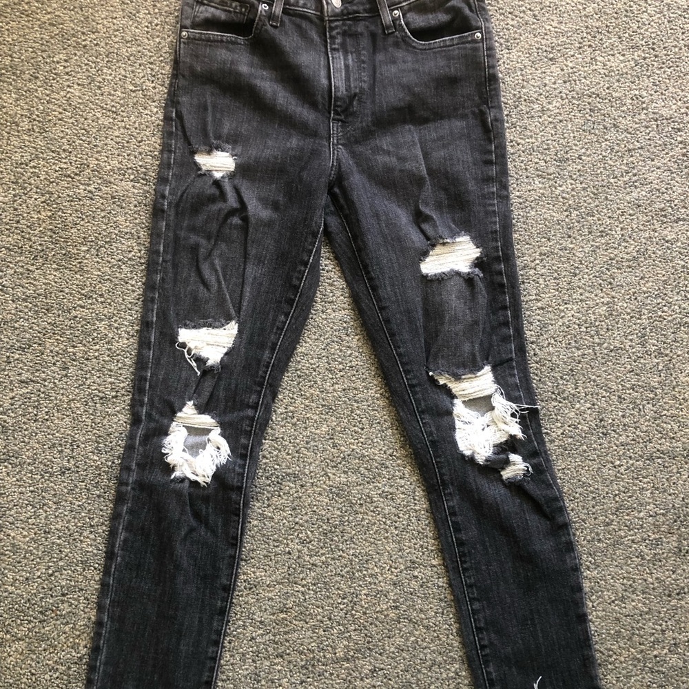 Levi's Black Distressed Ankle Skinny Jeans 721